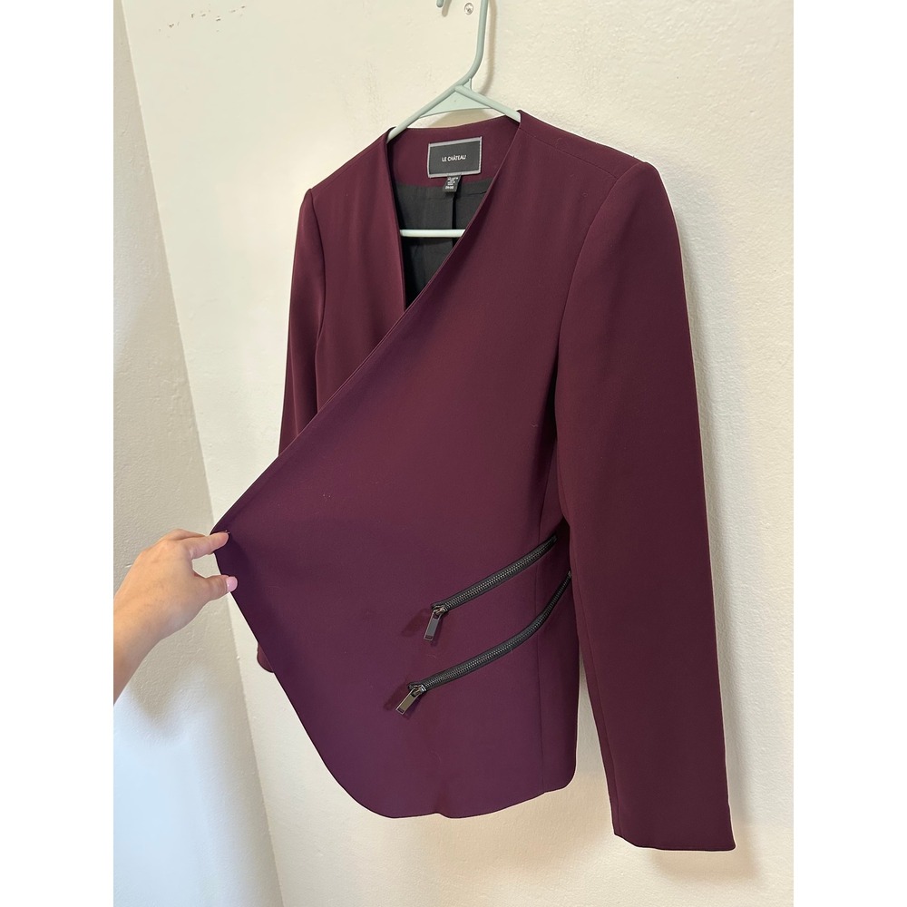 Le Chateau TP/XS Burgundy Blazer Jacket Open‎ Front Zipper Detail Petite - Picture 5 of 8